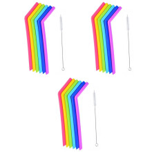18Pièces Pailles Souples En Silicone Réutilisables Couleurs Vives
