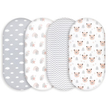 GLLQUEN BABY 4Pack Moses Basket Fitted Sheets, Newborn Pram Sheets Fitted, 100%