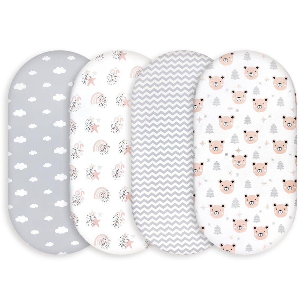 Gllquen Baby 4Pack Moses Basket Fitted Sheets, Newborn Pram Sheets Fitted, 100%