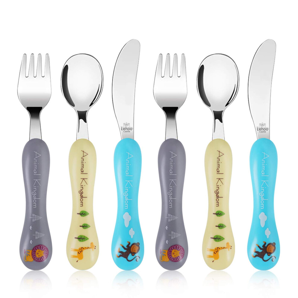 Lehoo Castle Children's Cutlery Set, 6Pcs Stainless Steel Toddler Cutlery Kids Cutlery Flatware, Incudes 2 X Spoons, 2 X Forks, 2 X Knives