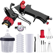 Aflybltol Professional Paint Sprayer, 1.3MM Spray Gun Kit with 10 Disposable Cups, Cleanning Brushes, Pressure Regulator for Car Painting, Clear