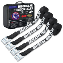 Bison Gear Premium Cam Buckle Tie Down Straps 5m x 25mm, 500kg Break Strength, 4 Pack, UV Resistant Roof Rack Lashing, Black