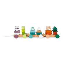 Janod - Wooden Train - La Balade Des Animaux - Wooden Activity Toy - to Develop Fine Motor Skills, Learn COLOR_NAMEs - Water Based Paint