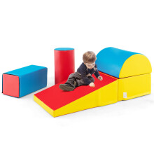 GYMAX Kids Climb and Crawl Play Equipment, 5-Piece Baby Soft Foam Blocks, Toddlers Lightweight Activity Play Set for Climbing Crawling (Blue+Red)