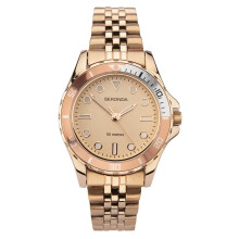 Sekonda Balearic Womens Watch – 33mm Ladies Watch with Peach Dial, Rose Gold-Tone Case and Bracelet, Rotating Bezel – 50m Water Resistant