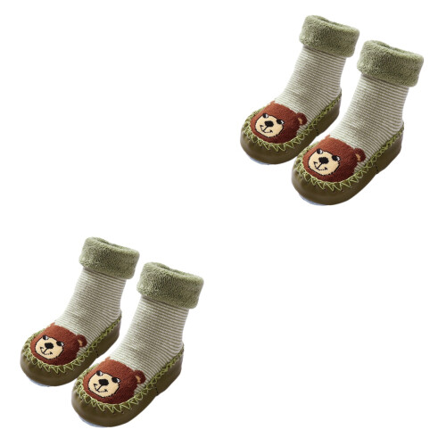 2Paires Bébé Cartoon Vert Antidérapantes En Coton