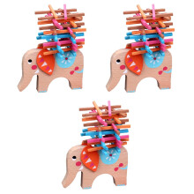 3Pièces Ensemble De Blocs En Bois Éléphant Couleurs Vives Jeu D'équilibre