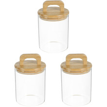 3Pièces Boîtes Verre Quatre Couleurs Couvercle Bambou Étanche