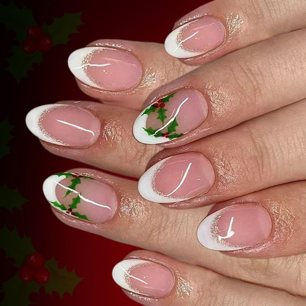 White French Scintillate Artificial Hoofs Santa Hat And Pine Needle Designs For Holiday
