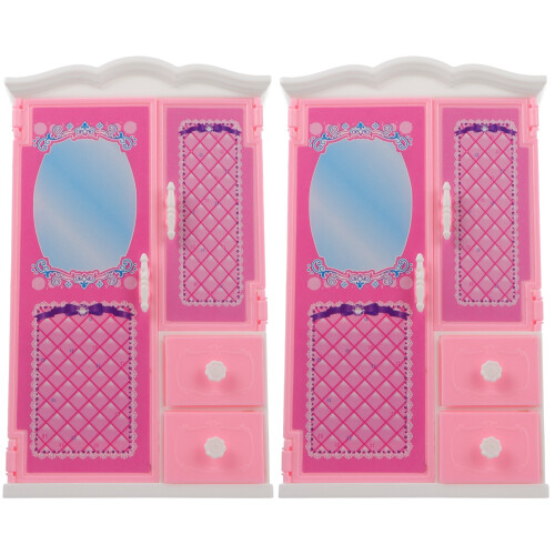 2Pièces Mini Armoire Rose Accessoire Jouet Enfant