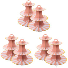 6Pièces Plateau Gâteaux Jetable 3 Étages Rose Pour Buffet