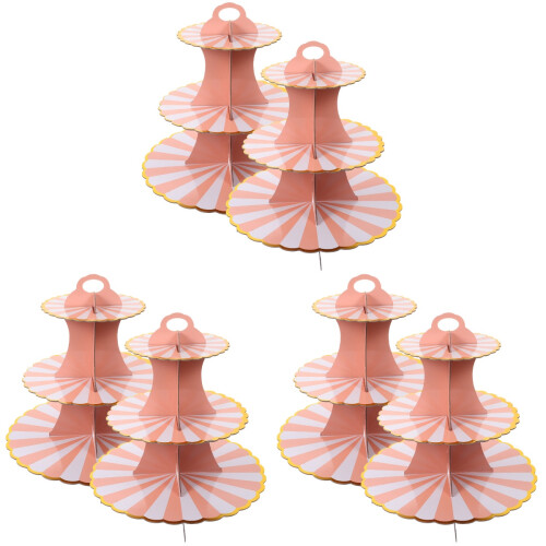 6Pièces Plateau Gâteaux Jetable 3 Étages Rose Pour Buffet