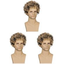 3Pièces Perruque Bouclée Marron Pour Fête Et Cosplay