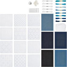Japanese Style Sashiko Stitching Set Cotton Thread And Templates Included