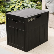 Olsen & Smith 126L Lockable Outdoor Garden Plastic Storage Box Container Chest - Small Lawn Balcony Furniture, Weather Resistant, Wood Panel Effect