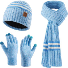 Hat Scarf and Gloves Winter 3-Piece Set Touchscreen Blue — winter accessory set, hat scarf gloves