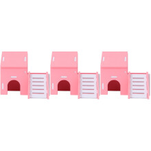 3Pièces Abri Hamster En Bois Premium Rose Avec Pour Rongeurs
