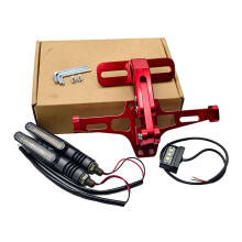 High Visibility Motorcycle License Plate Holder with Turn Signal and LED Lights Red
