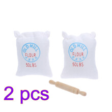 2Ensemble Mini Sac Farine Bois Jouets Décoratifs Cuisine Colorés