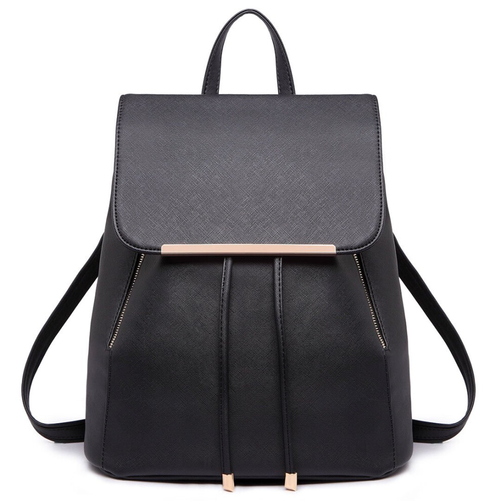 Miss Lulu Backpack Womens Fashion Backpacks Black Backpack Ladies Pu Leather Waterproof Daypack Medium School Work Travel