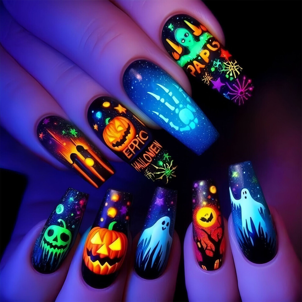Halloween Pumpkin Nail Art 24Pcs Detachable Press-On nail Set