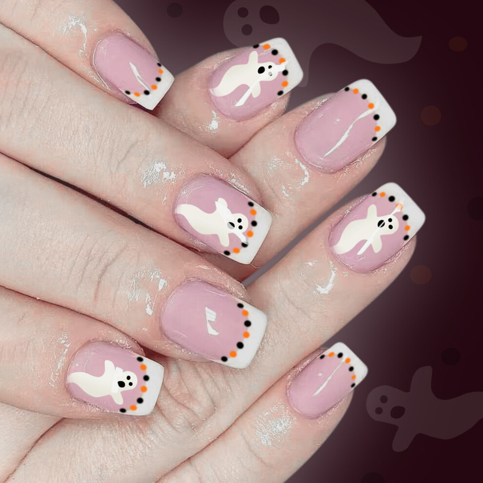 24Pcs Glittering Artificial Nail Halloween Gothic Bat French Tip Press Ons Set