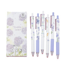 6Pieces Flower Print Gel Pen 0.5MM Tip Quick Dry Retractable Gel Pen for Writing