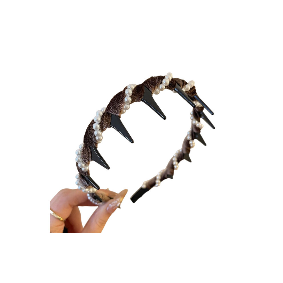 Bridal Hair Hoop: Artificial Pearls Hairband for Women Coffee Coffee Coffee Coffee Coffee