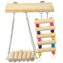 1Ensemble Perchoir Bois Beige Avec Balancelle Échelle Stable