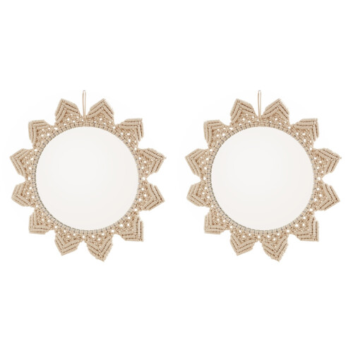 2Pièces Miroir Mural Bohemia Macramé Rond Déco Chambre Beige