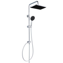 YEAUPE PRO Shower System without Fittings, Chrome Stainless Steel Shower Set, 30 x 20 cm Square Rain Shower Head, 3 Jet Types, Shower Head, Black,