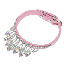 Roze PU Leren Hondenhalsband Met Fonkelende Steentjes