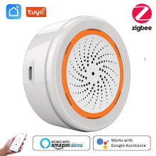 NEO Tuya Zigbee Sirene Alarm APP Fernsteuerung Ein/Aus 90dB Lautstärke Lichtalarm mit Temperatur- und Feuchtigkeitssensor Smart Home Sicherheitsc