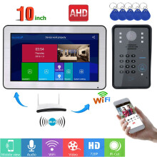 ENNIO Citofono Video Porta con Cavo / Wireless Wifi RFID Password 10 Pollici Sistema di Entrata con Telecamera AHD 720P con Visione Notturna Sup