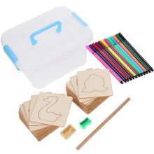 2Pièces Pochoirs Dessin Bois Pour Enfants Crayons Multicolores