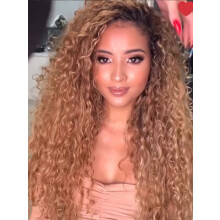 Bruine gradient lange krullende haren fluffy afro kleine krullige pruik chemische vezel volledige hoofdbedekking pruik
