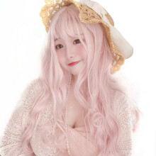 Lang roze pruiken met pony watergolf hittebestendige golvende haar synthetische pruik voor vrouwen Afro - Amerikaans Lolita cosplay