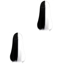 2Pièces Perruques Dégradées Noires Et Blanches Synthétiques Pour Femme