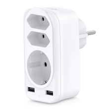 4000W 250V USB Stopcontactadapter 5-in-1 Meerdere Stekker 3-Weg Multi Stekker Dubbele Euro en 1 Schuko Multi Stopcontact met 2 USB Opladeradapter
