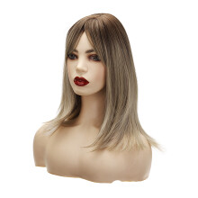 16 inch Bruine Wortels Ombre Asblonde Synthetische Haarperruiken voor Vrouwen Korte BoB Gelaagde Peruk