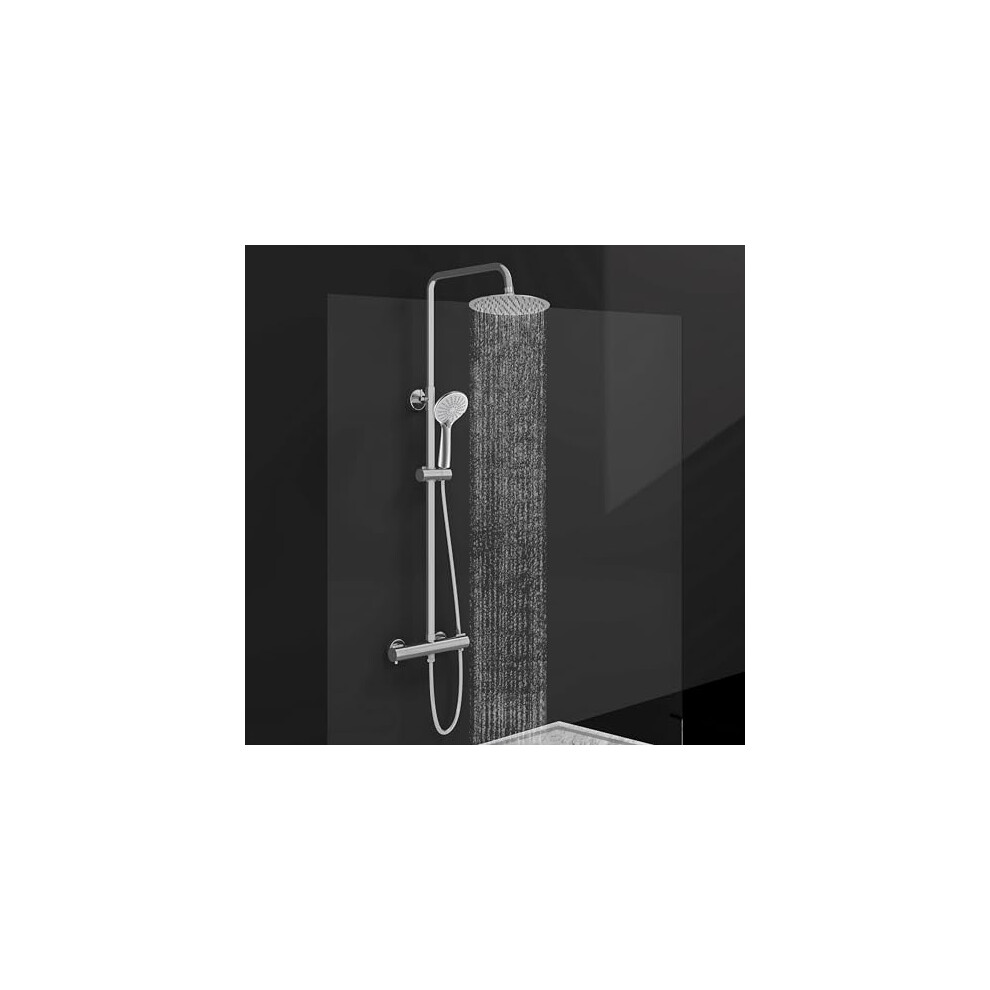 Thermostatic Shower Mixer Set Chrome, Round 38 C Thermostat Shower System With 20Cm Rainfall Shower Head, Handheld Shower, Anti Scald Shower Mixer 7442062329164