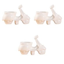 3Pièces Cache-Pots Succulentes Blancs Motocyclette Céramique Décor
