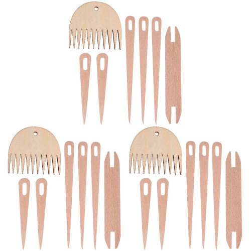 3Ensembles Bâtons Métier À Tisser Beige Bois, Kit Outils Main