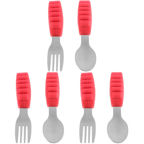 3Ensembles Couverts Entraînement Bébé Silicone Rouge Acier