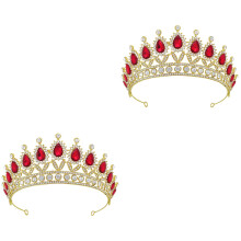 2Pièces Accessoire Rouge Couronne Cristal Haut De Gamme