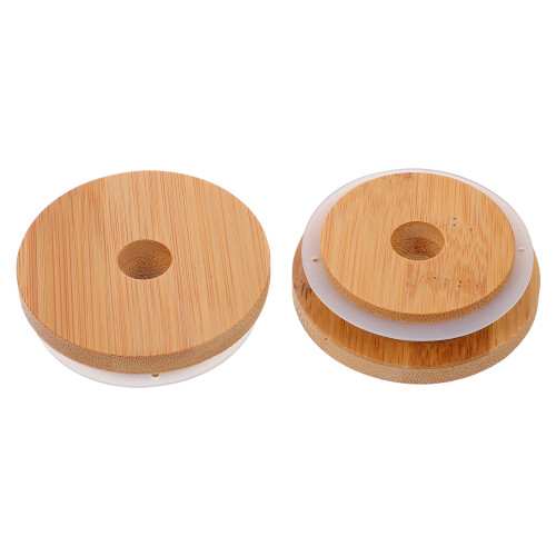 3Ensembles Bouchons De Pot Bambou Khaki Trou Pour Silicone