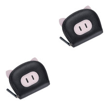 2Pièces Wallet Noir Pour Femme PU Rangement Cartes Et Pièces