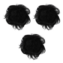 3Pièces Perruque Noir Naturel Remplacement Calvitie Invisible