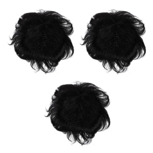3Pièces Perruque Noir Naturel Remplacement Calvitie Invisible
