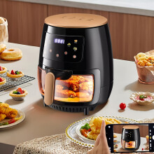 (5.5L GLASS BASKET) 6L/9L Air Fryer, Dual Digital Screen, Quick And Healthy Cooking Pot,Two Frying Baskets,Dishwasher Friendly with Viewing